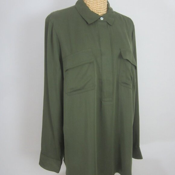 New J Jill Womens Medium Olive Leaf Green LS Rayon Shirt Blouse Pockets NWT $89 - Picture 3 of 13